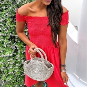 Red/coral off the shoulder dress
